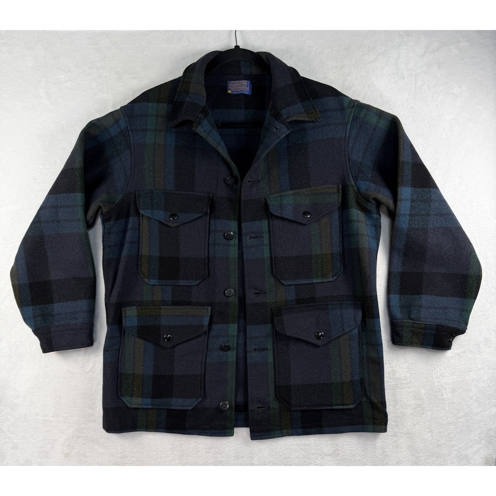 Vintage 70s Pendleton Cruiser Jacket Wool Mackinaw Men Small Blue Green Hunting